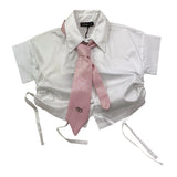 Fun & Fun Camicia Mezza Manica Tinta Unita con Cravatta per Neonata FBSH01365N BIANCO FUN & FUN 