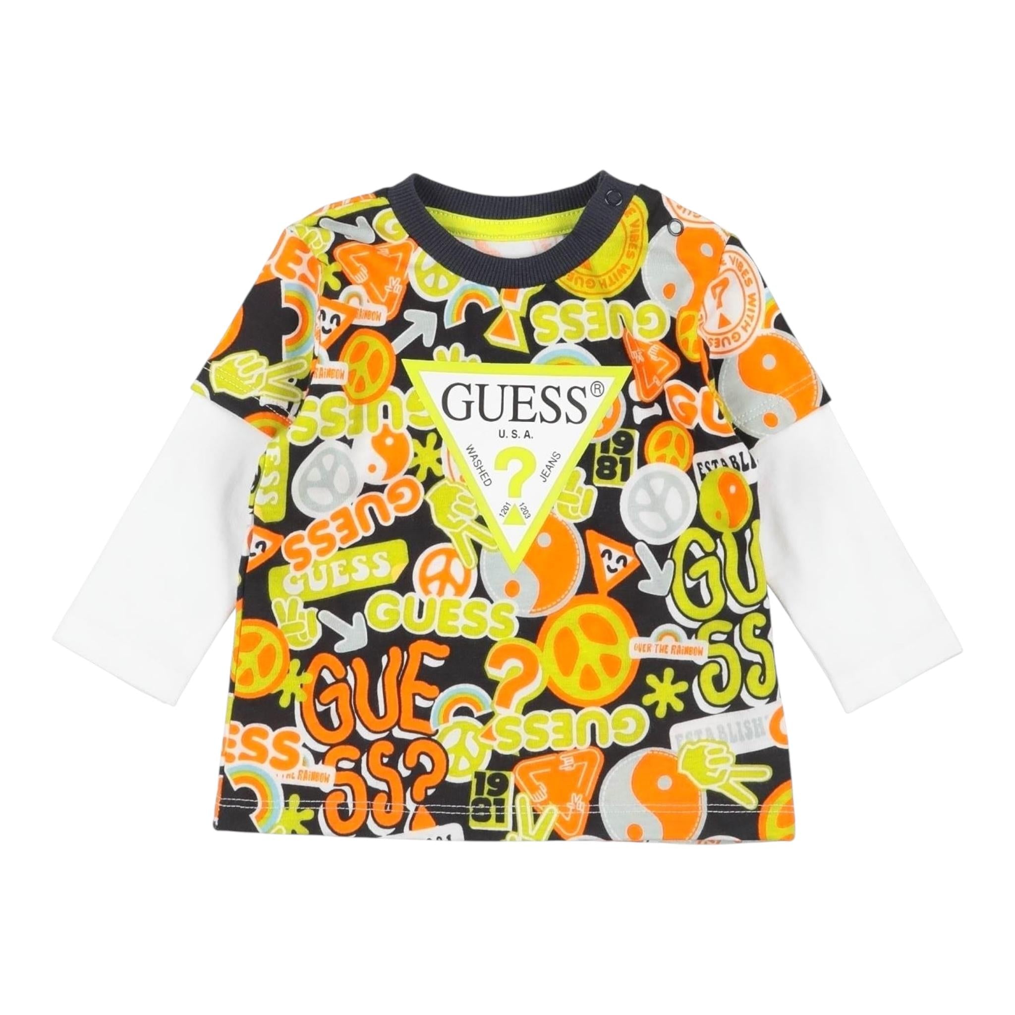 GUESS shirt girocollo stampa fantasia con maniche in contrasto Multicolor per Neonato N3RYI07K8HM3 MULTICOLOR GUESS 