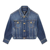 Balmain Giubbino In Denim Tinta Unita Con Bottoni Blu Per Bambino