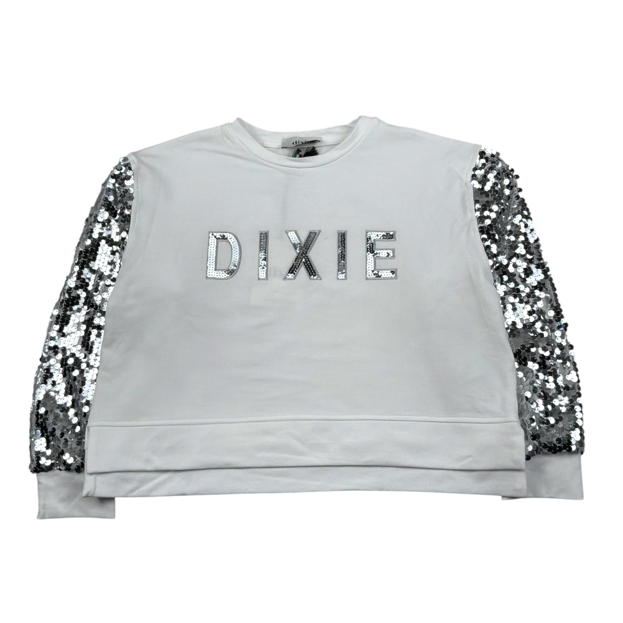 Dixie Felpa Chiusa Girocollo Tinta Unita con Maniche Paillettate per Bambina LB09042G74 BIANCO DIXIE 
