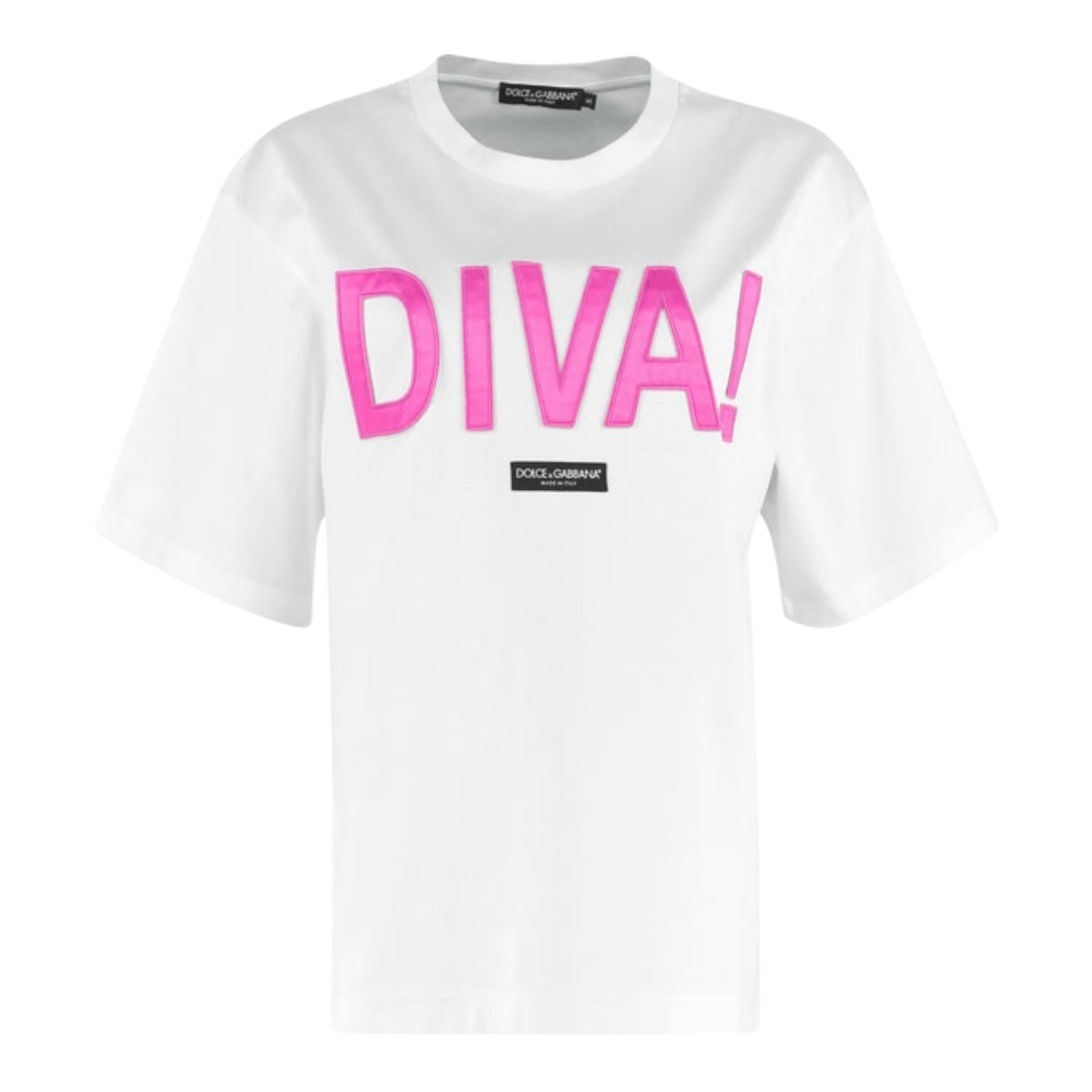 Dolce & Gabbana T-Shirt Girocollo Tinta Unita con Stampa per Neonata L2JTBL BIANCO DOLCE & GABBANA 