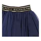 Balmain Gonna Tinta Unita In Tulle Con Elastico In Vita Logato Blu Per Bambina