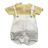 Paz Rodriguez Completo Camicia-Salopettes Bicolore Giallo Per Neonato