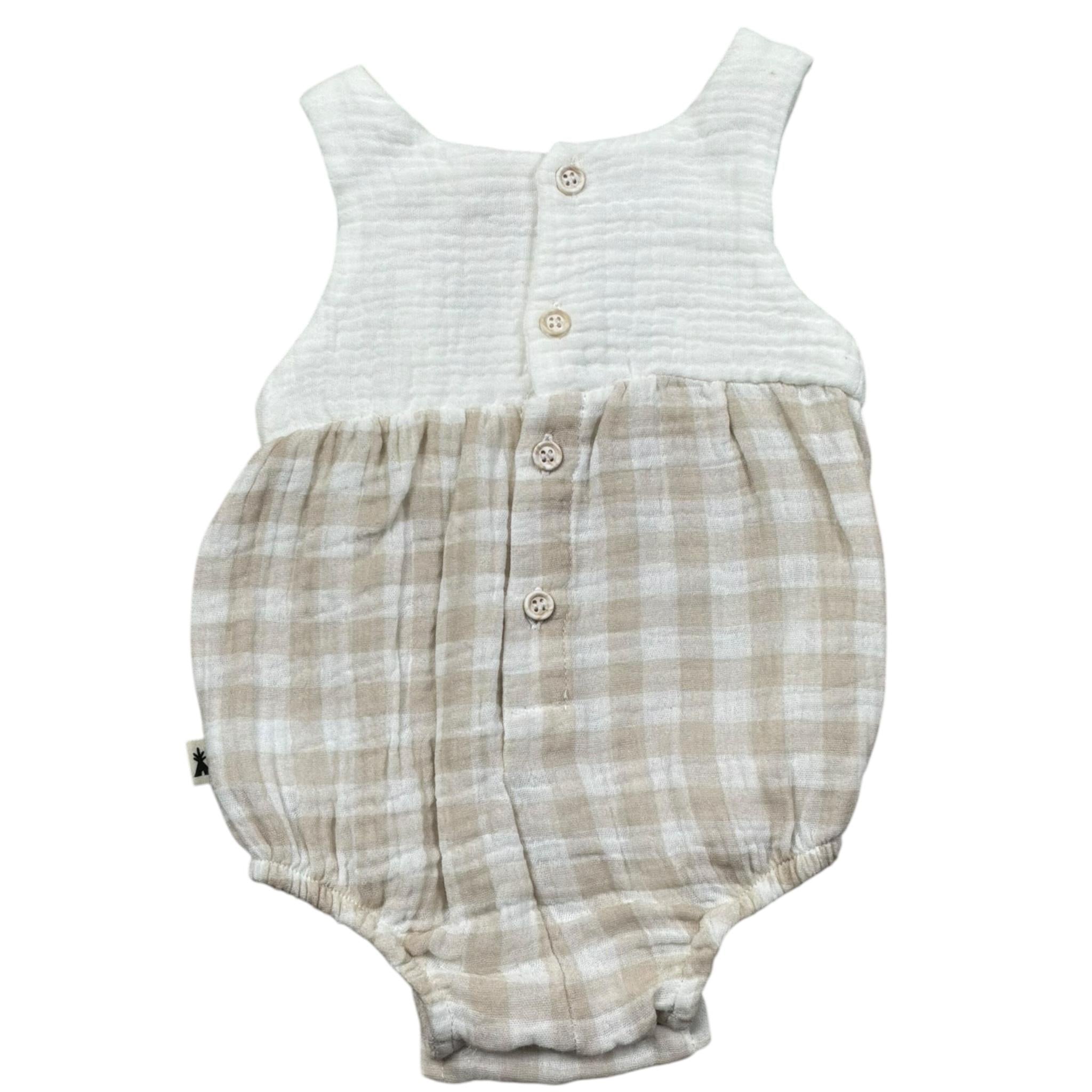 Petit Indi Pagliaccetto Bicolore con Fantasia A Quadri per Neonata SS25B1615 BIANCO/BEIGE PETIT INDI 