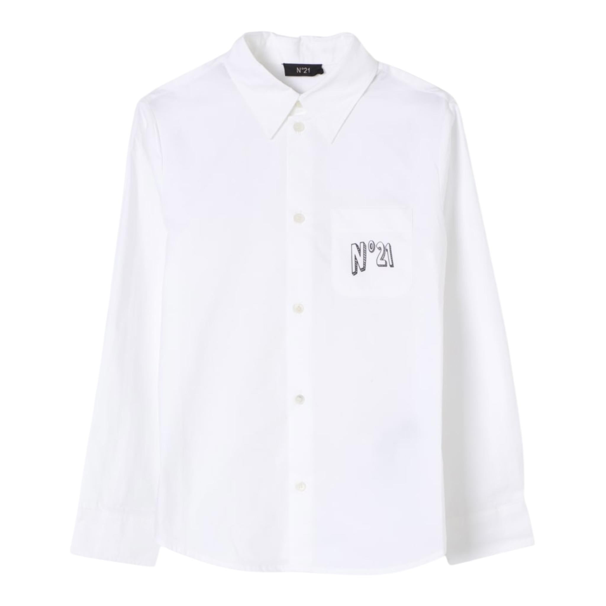 N°21 Camicia Tinta Unita con Stampa per Bambina N2102U BIANCO N°21 