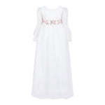 Monnalisa Abito Manica Lunga Velata Tinta Unita con Cinturino per Bambina 71E906 BIANCO MONNALISA 
