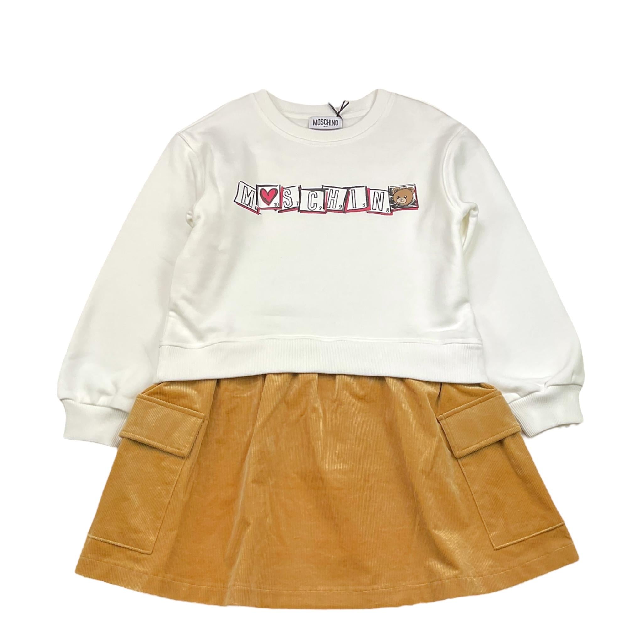 MOSCHINO abito bicolore con stampa Bianco/cammello per Bambina HDV0GV BIANCO/CAMMELLO MOSCHINO 
