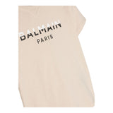 Balmain T-Shirt Girocollo Tinta Unita Con Stampa In Contrasto Beige Per Bambino
