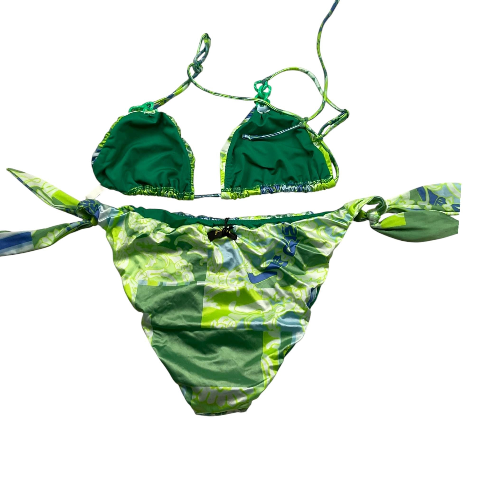 F**K Costume 2 Pezzi Triangolo-Slip Tinta Unita con Fantasia per Bambina FJ230120 VERDE F**K 