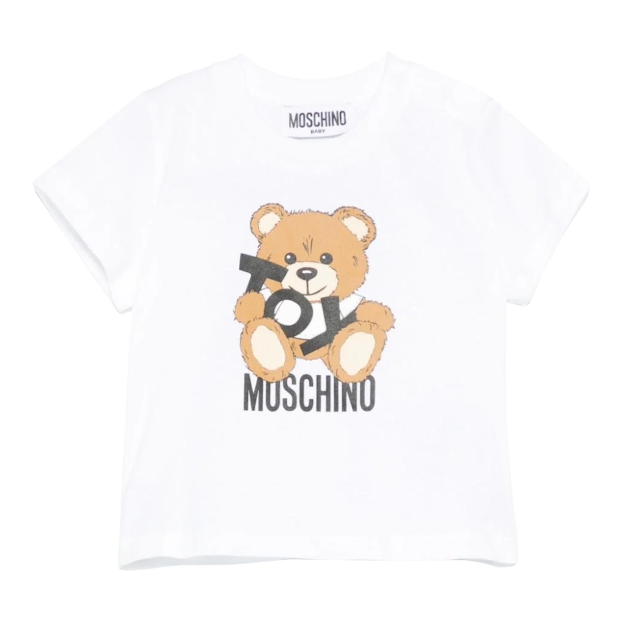 Moschino T-Shirt Girocollo Tinta Unita con Orso per Bambino MNM047XXX BIANCO MOSCHINO 