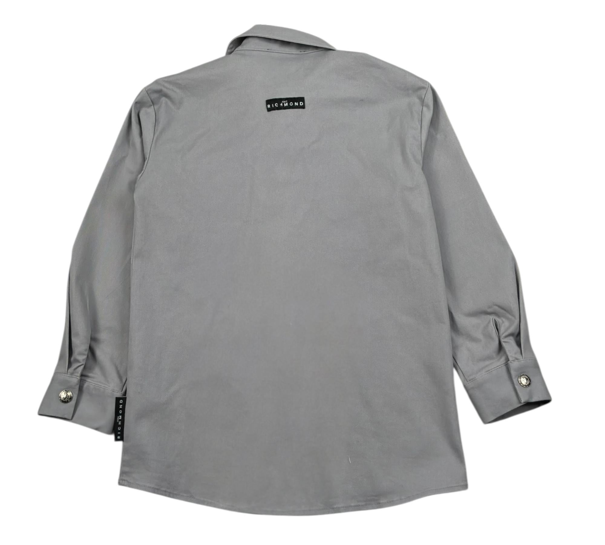 John Richmond Camicia Tinta Unita con Bottoni E Logo per Bambino RBP26212CA GRIGIO JOHN RICHMOND 