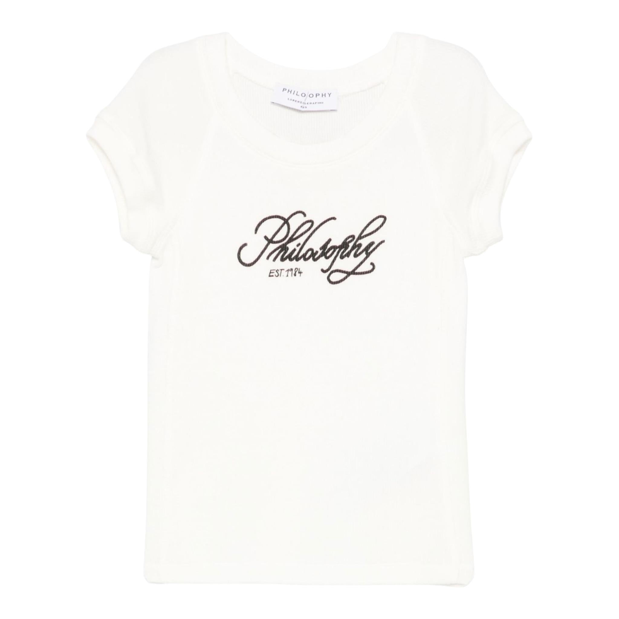 Philosophy T-Shirt Girocollo Tinta Unita con Stampa per Bambina I1E617 PANNA PHILOSOPHY 
