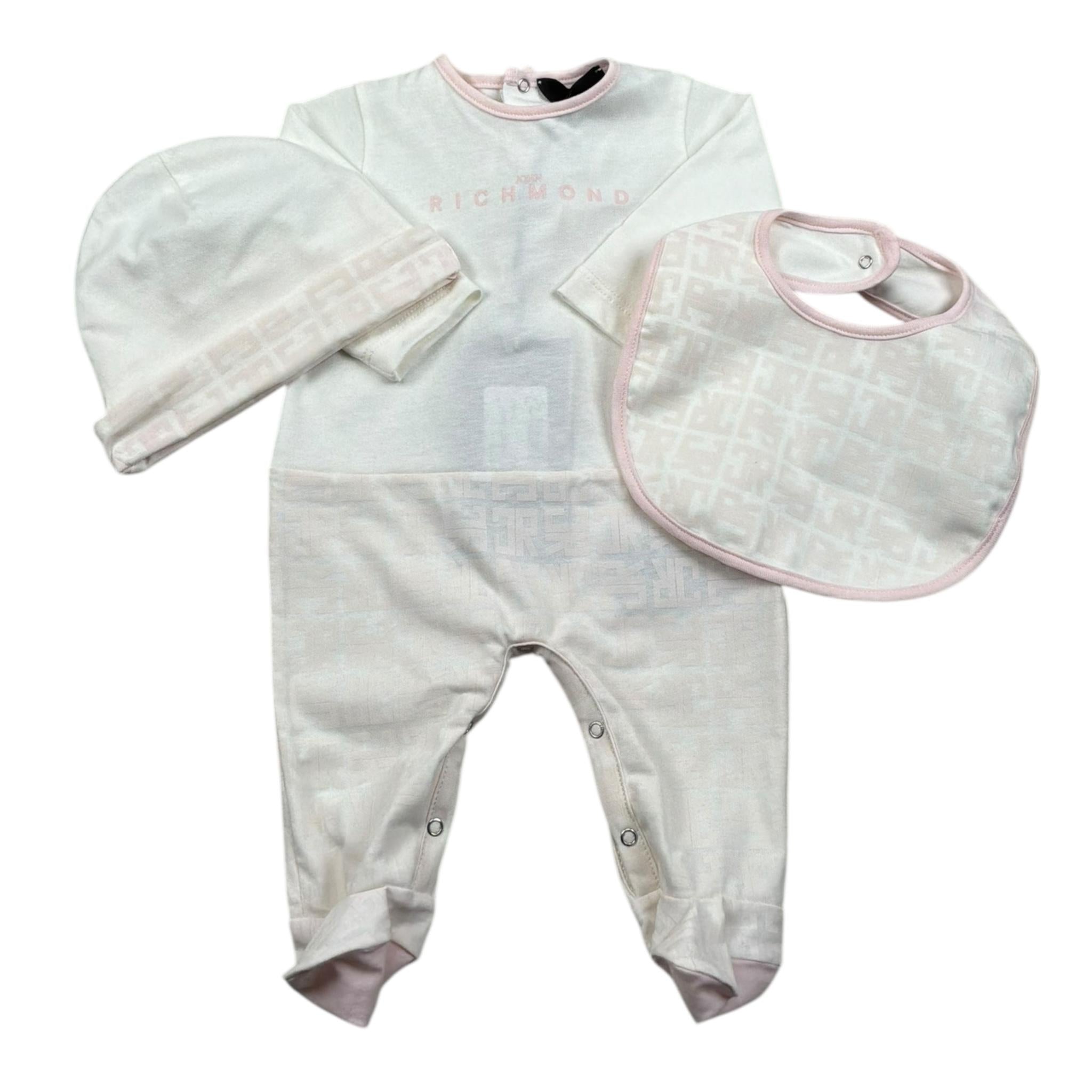 John Richmond Set Tutina-Cappello-Bavette Bicolore per Neonata RLP26001TUA BIANCO/ROSA JOHN RICHMOND 
