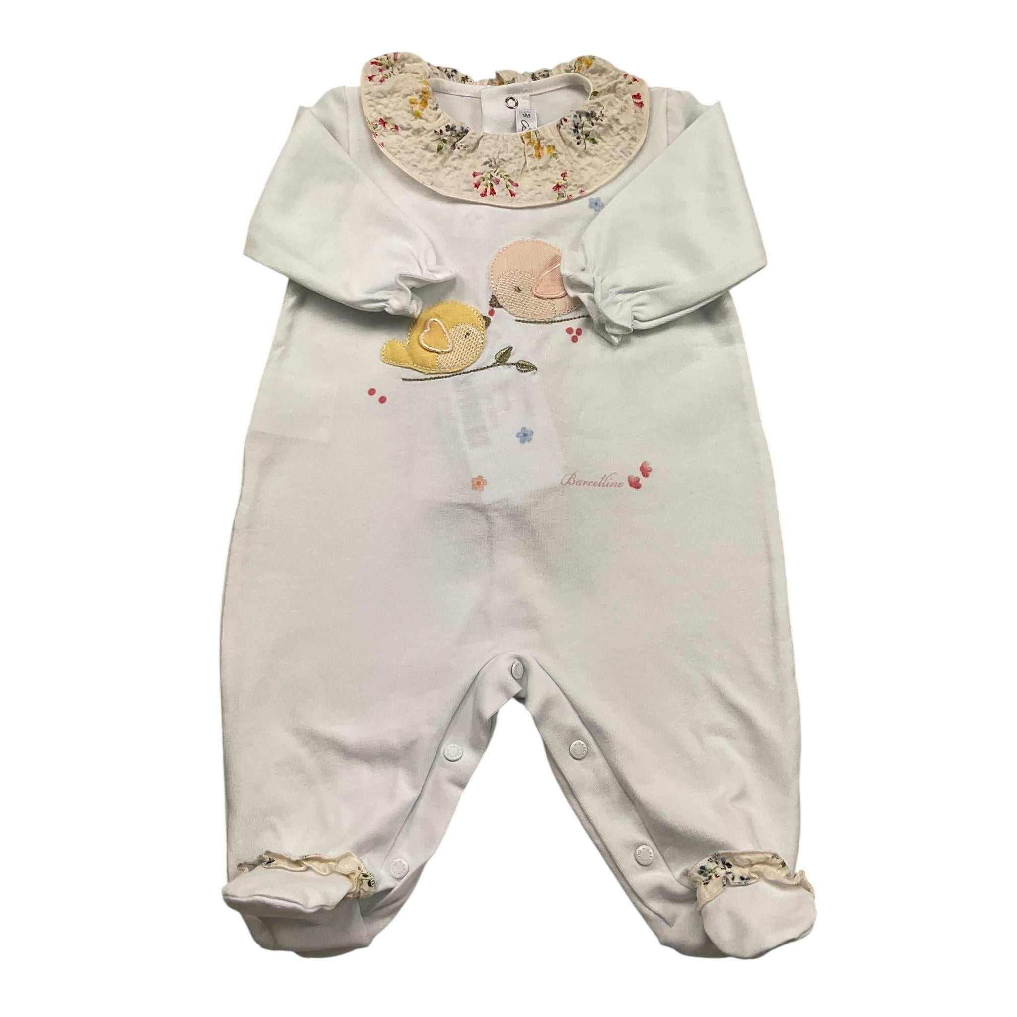 Barcellino Tutina Manica Lunga Tinta Unita con Ricami per Neonata 121007 BIANCO BARCELLINO 