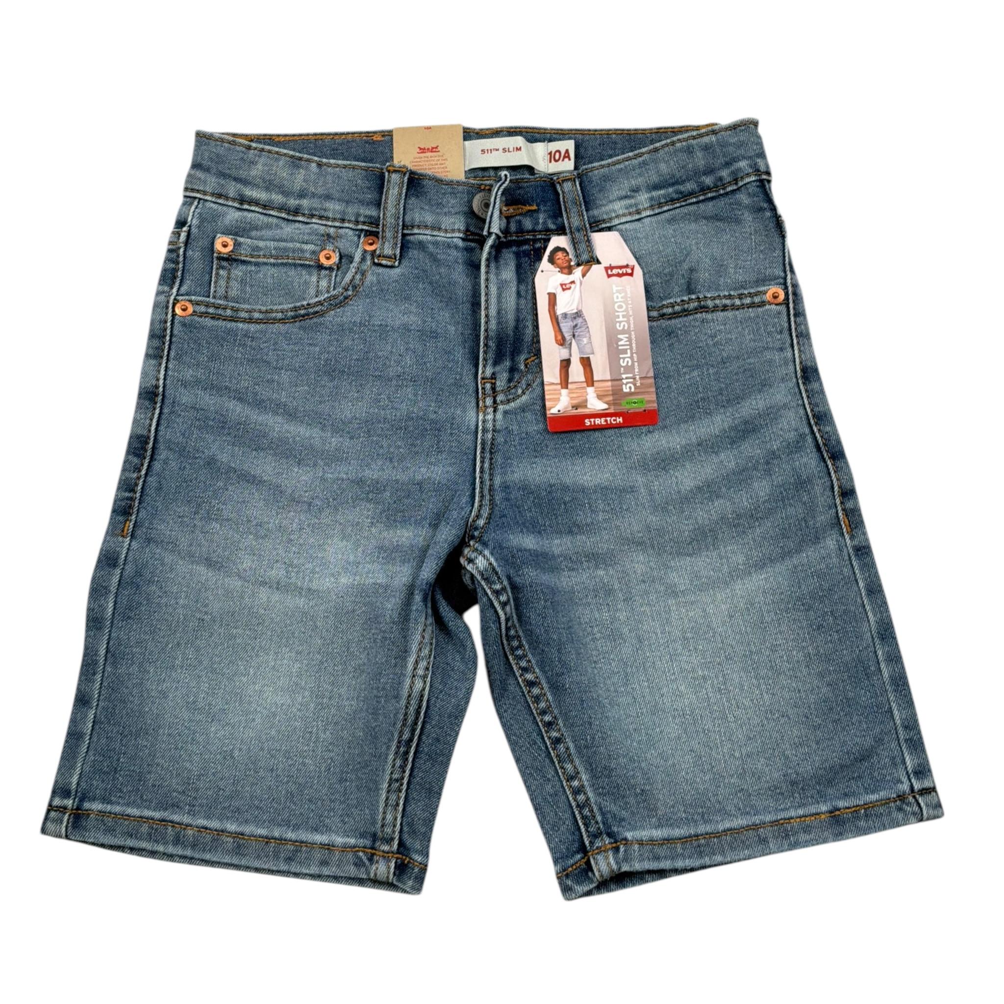 Levi'S Bermuda In Denim Tinta Unita con Girovita Regolabile per Bambino 8EM374X AZZURRO LEVI'S 