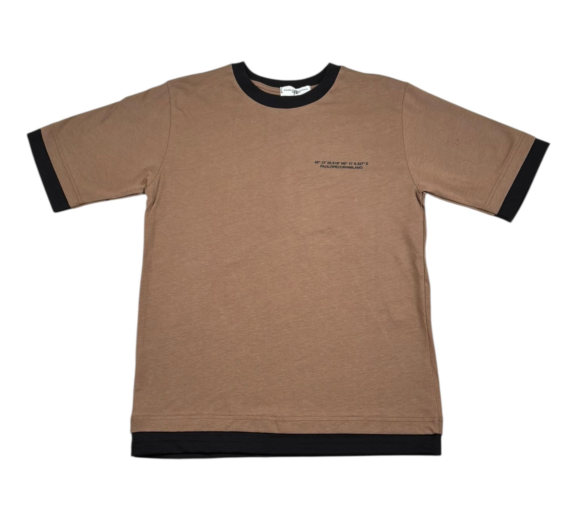 Paolo Pecora T-Shirt Girocollo Tinta Unita con Profili In Contrasto per Bambino PP4347 MARRONE PAOLO PECORA 