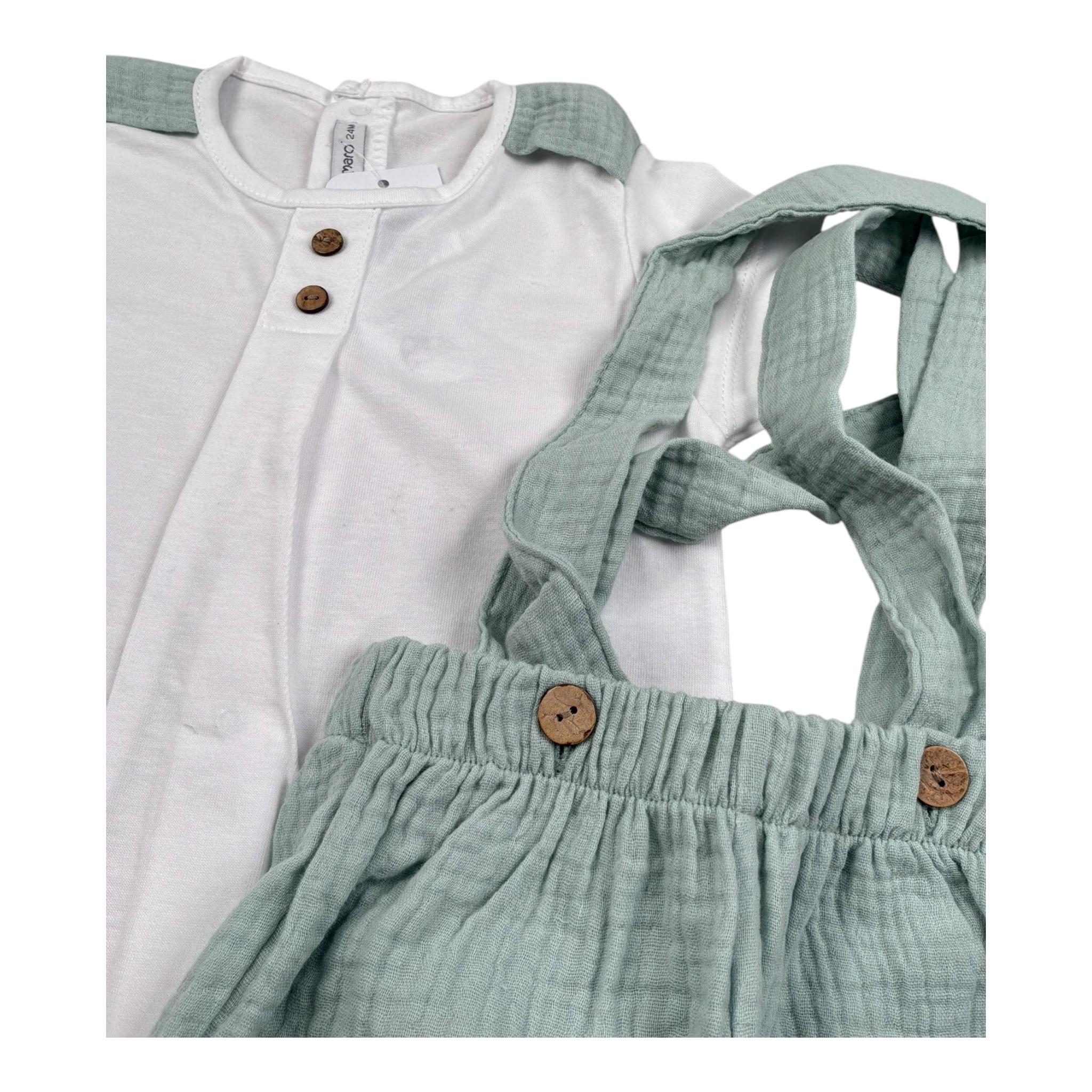 Calamaro Completo 2 Pezzi T-Shirt-Salopette per Neonato 17942 BIANCO/VERDE CALAMARO 