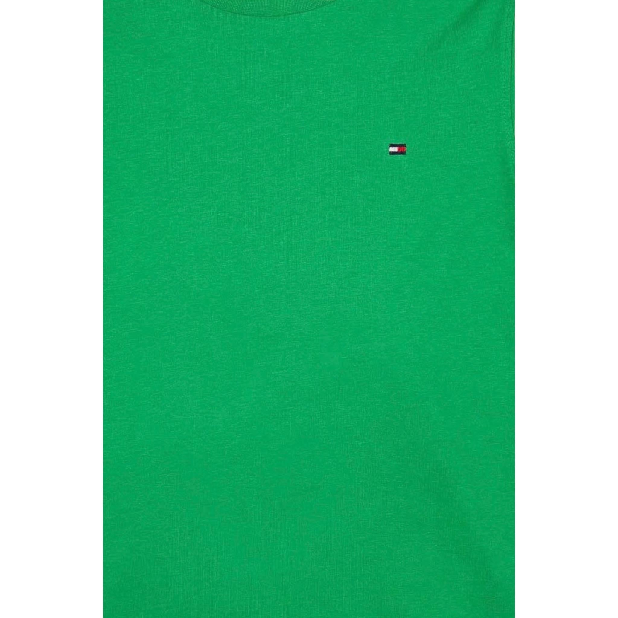 Tommy Hilfiger T-Shirt Girocollo Tinta Unita con Logo per Bambino KB0KB06879X VERDE TOMMY HILFIGER 