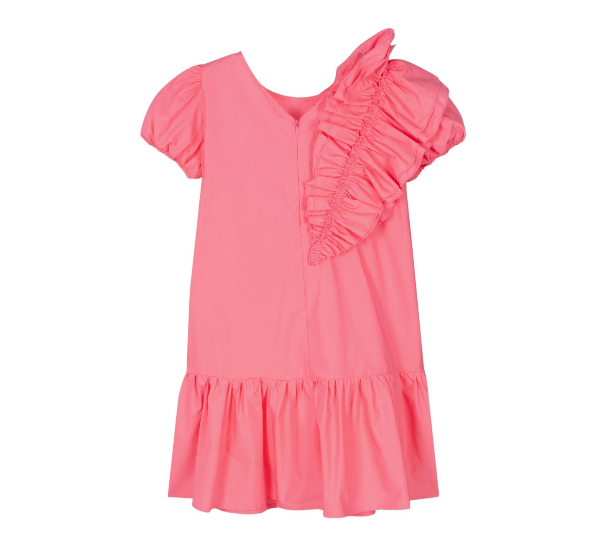 Monnalisa Abito Mezza Manica Tinta Unita con Rouches per Bambina 119910 ROSA FLUO MONNALISA 