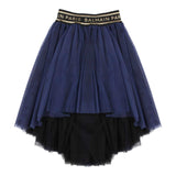 Balmain Gonna Tinta Unita In Tulle Con Elastico In Vita Logato Blu Per Bambina