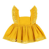 Stella Mccartney Top Tinta Unita Con Ricami Giromanica Giallo Per Bambina