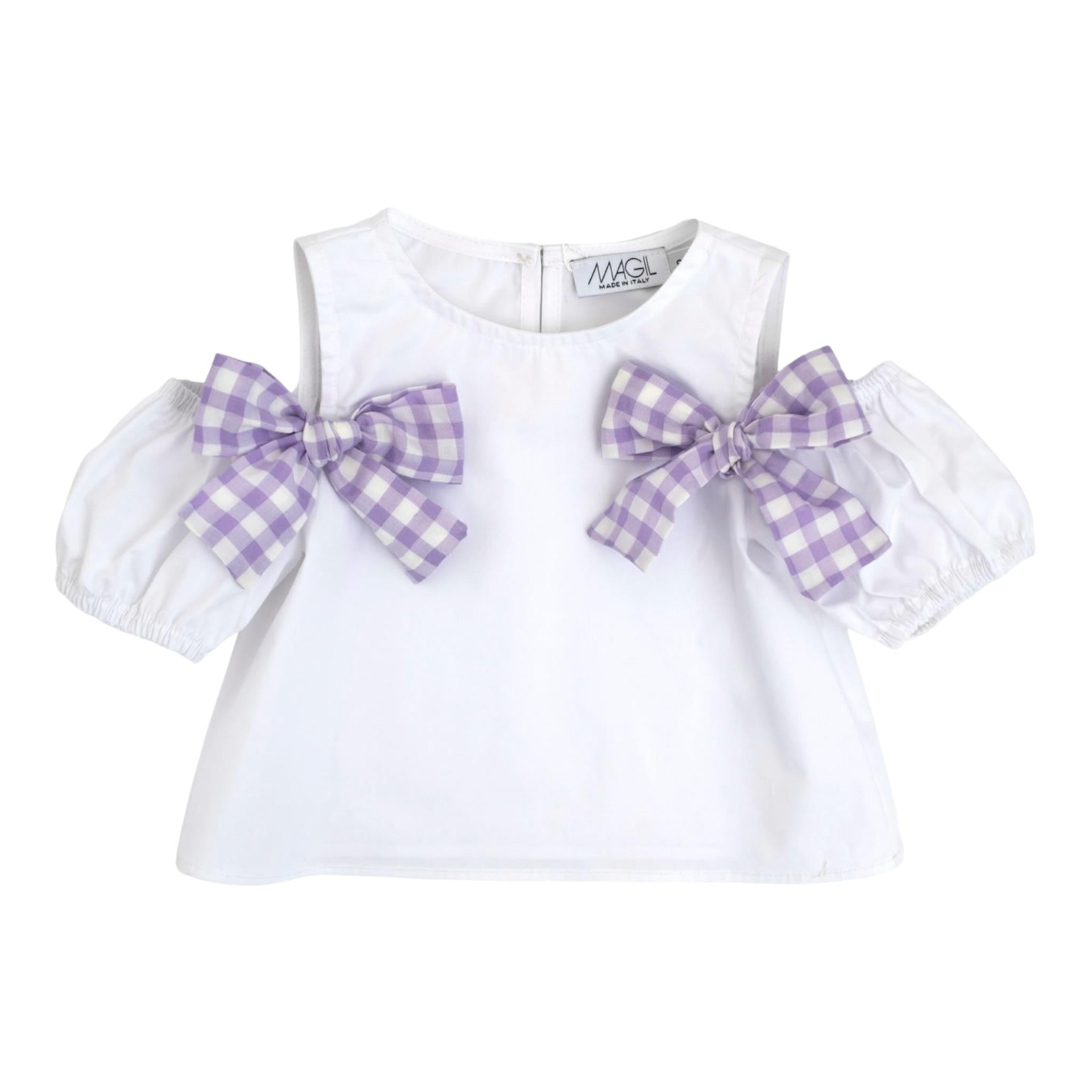 Magil T-Shirt Tinta Unita con Fiocchi per Bambina HN21157 BIANCO MAGIL 