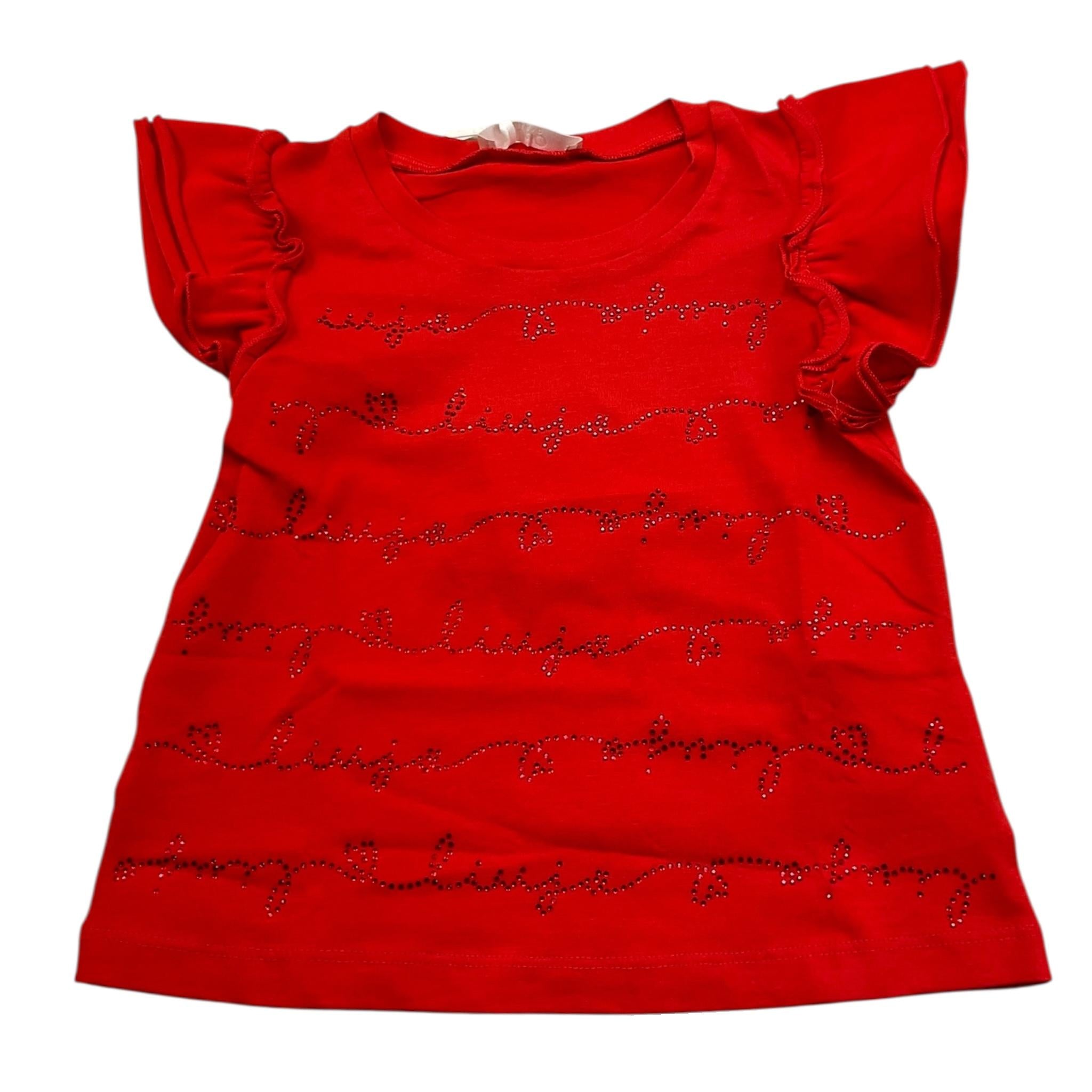 Liu Jo T-Shirt Girocollo Tinta Unita con Brillantini per Neonata KA4048 ROSSO LIU JO 