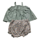 Teddy E Minou Compelto 2 Pezzi Camicia-Culotte Verde Per Neonata