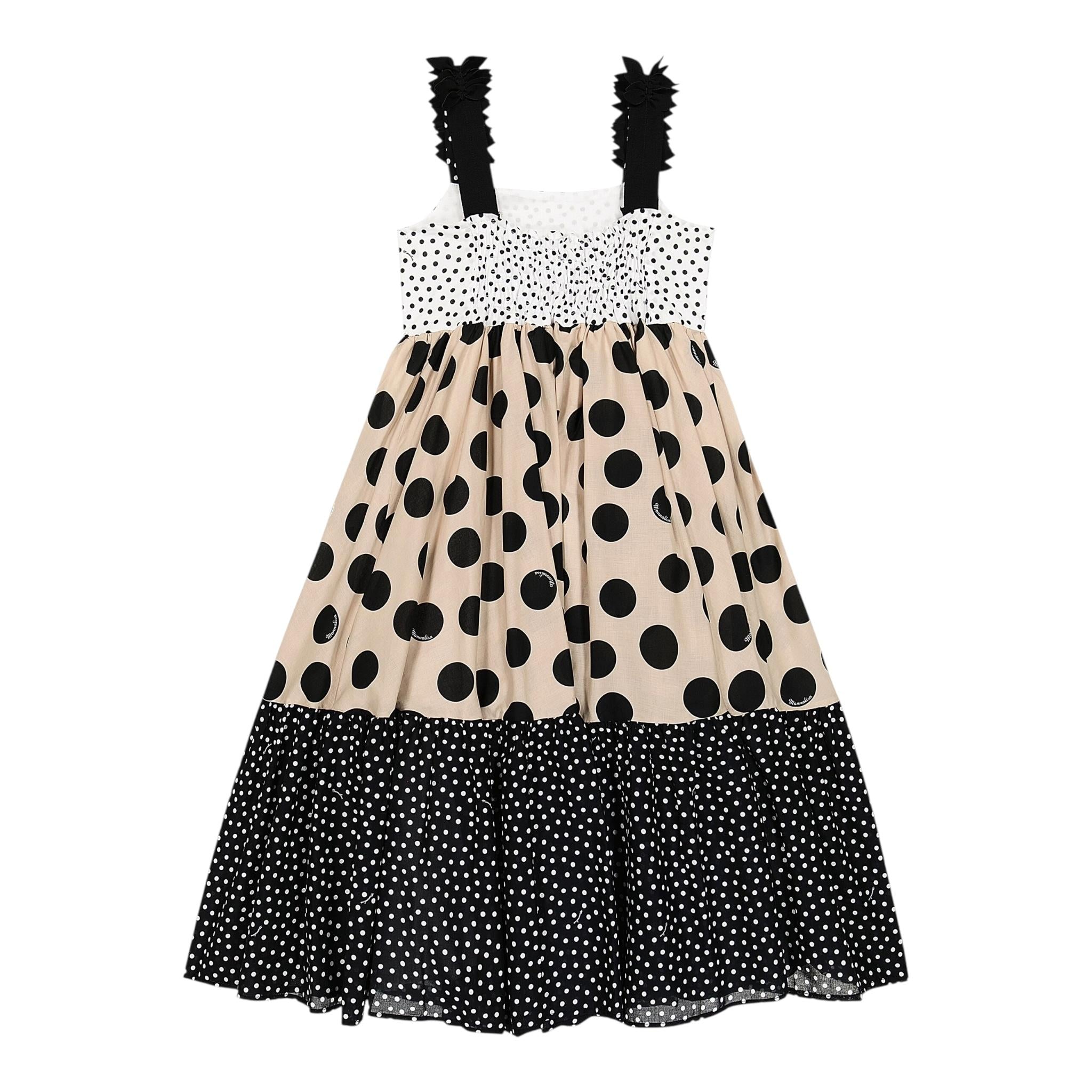 Monnalisa Abito Tinta Unita con Fantasia Pois per Bambina 11A911 NERO MONNALISA 