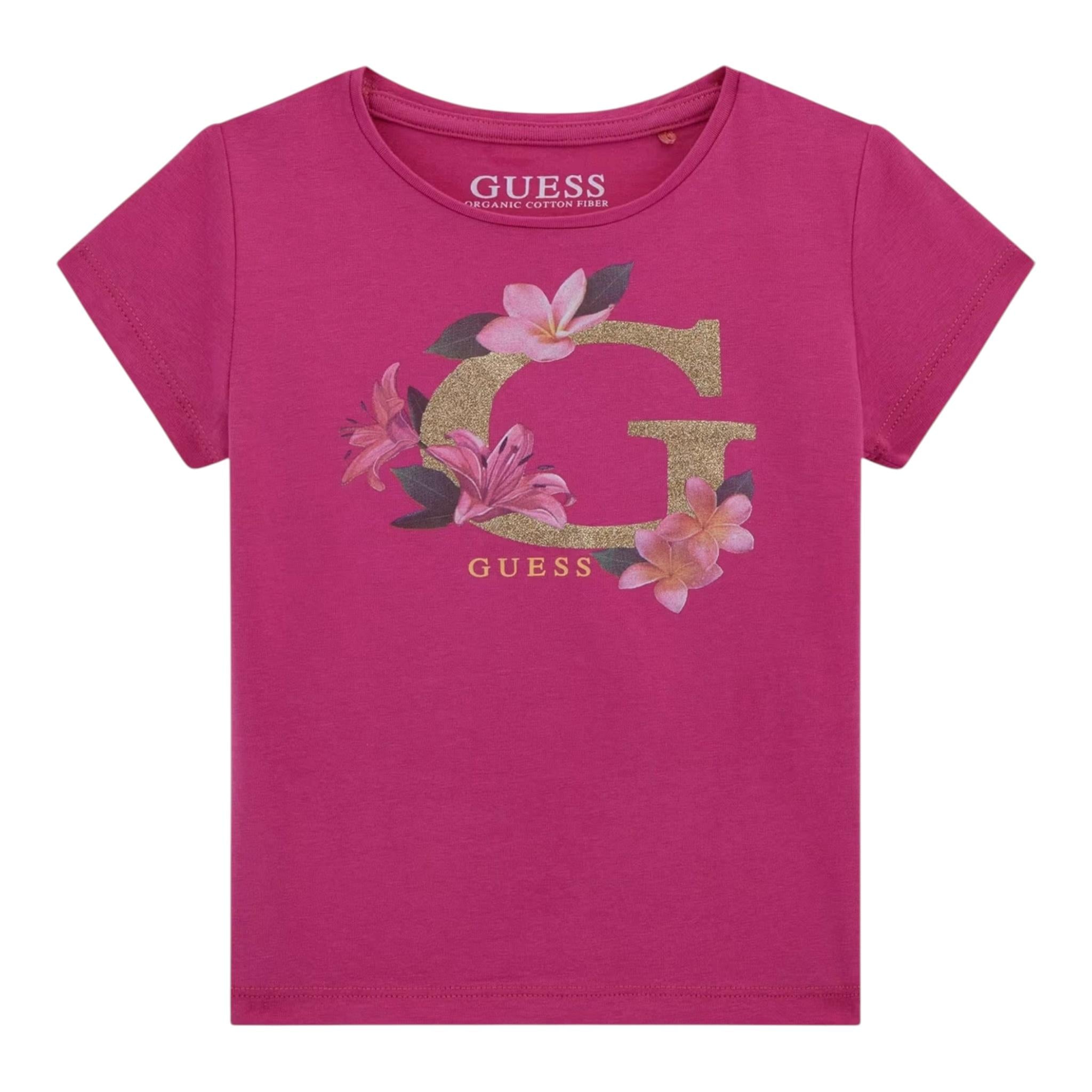 Guess T-Shirt Girocollo Tinta Unita con Stampa per Bambina K5GI08K6YW4X MAGENTA GUESS 
