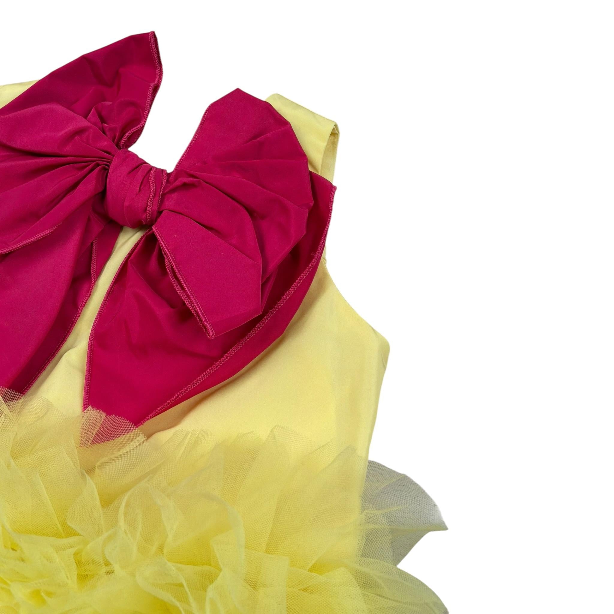 Miss Grant Abito Giromanica tinta unita con Tulle Giallo per Bambina MG1349XX GIALLO MISS GRANT 