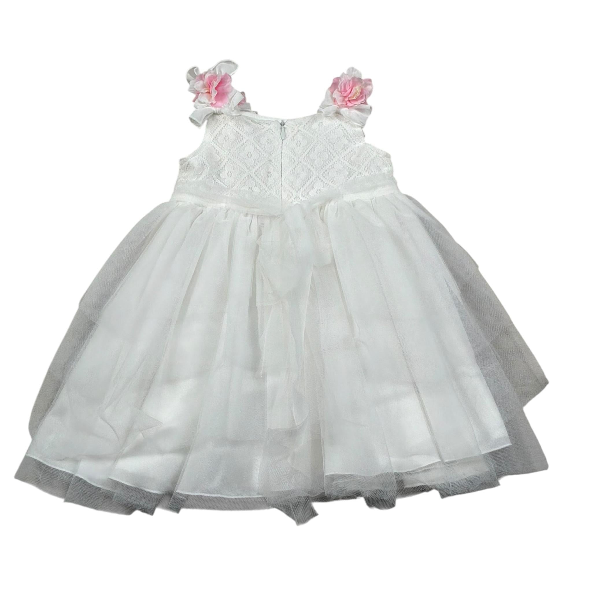 Aletta Abito Giromanica Tinta Unita con Tulle E Babbucce per Neonata HP22225 BIANCO ALETTA 