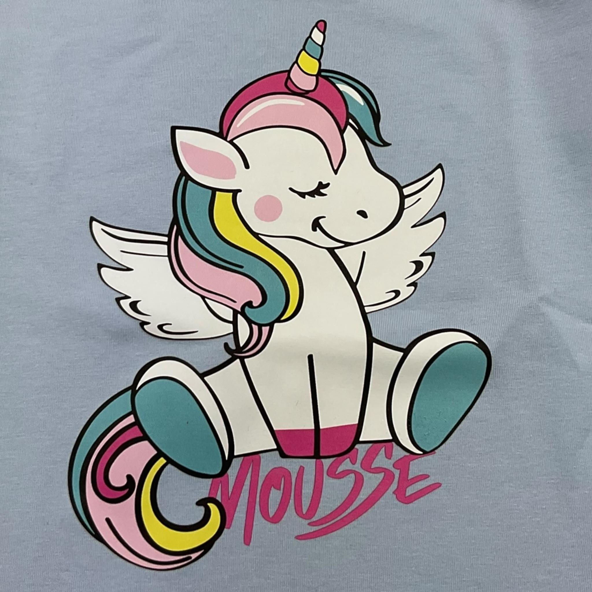 MOUSSE shirt girocollo tinta unita con stampa unicorno Azzurro per Neonata HKTL361W AZZURRO MOUSSE 