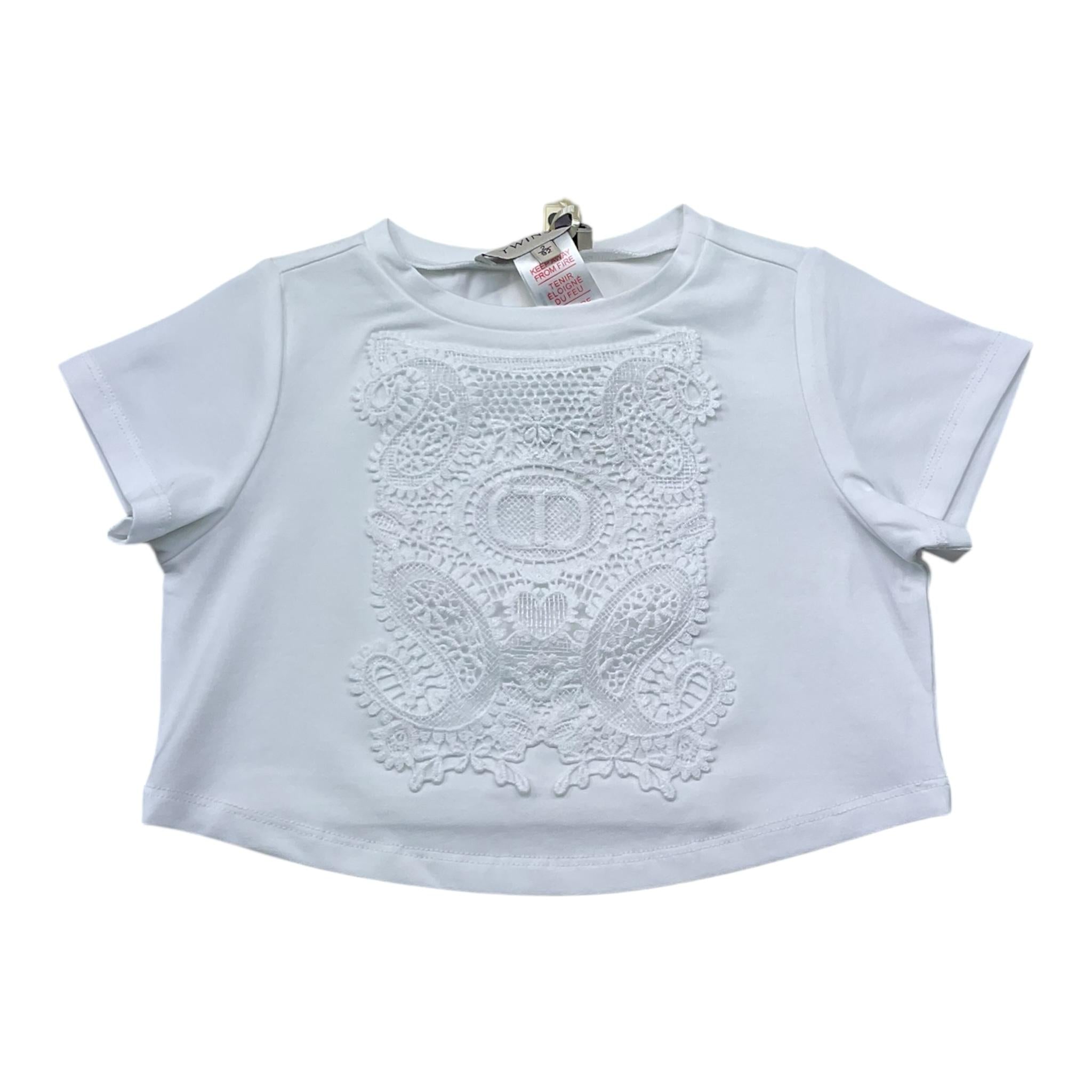 Twinset T-Shirt Girocollo Tinta Unita con Ricami per Bambina 251GJ2480 BIANCO TWINSET 