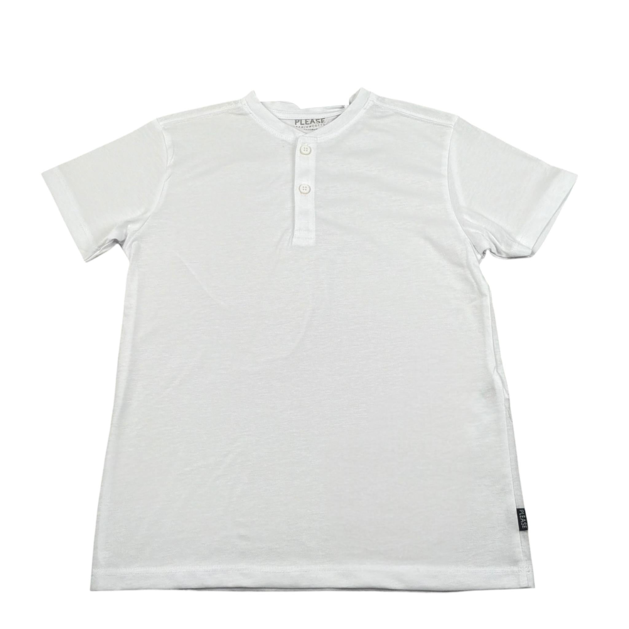 Please T-Shirt Tinta Unita con Bottoni per Bambino ME03030B72 BIANCO PLEASE 