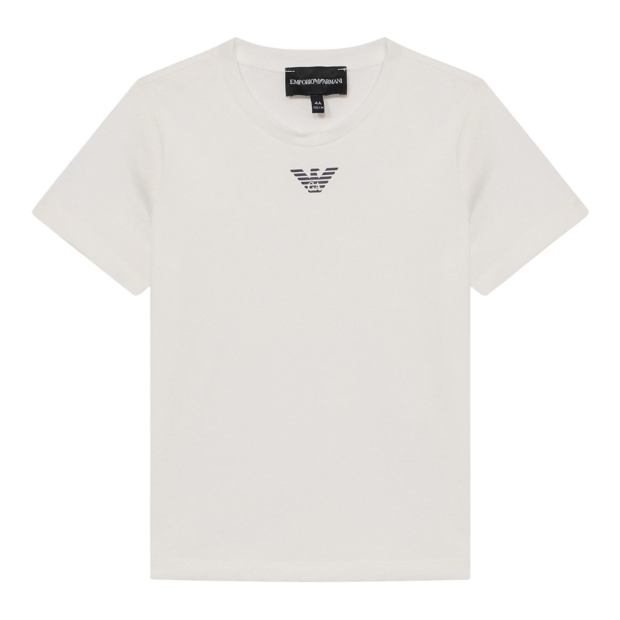 Emporio Armani T-Shirt Girocollo Tinta Unita con Stemma Logo per Bambino EB000421 BIANCO EMPORIO ARMANI 