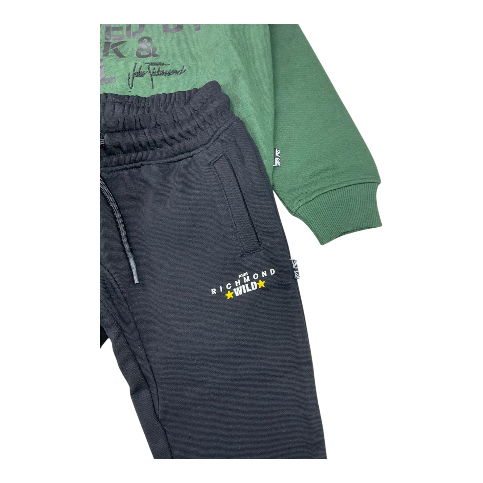 JOHN RICHMOND completo 2pz felpa- pantalone bicolore Nero/verde per Neonato RBA24149CFN NERO/VERDE JOHN RICHMOND 