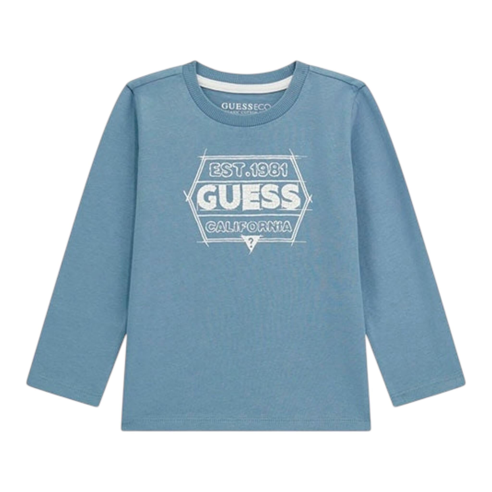 Guess Shirt Girocollo Tinta Unita con Stampa per Bambino N5RI26K8HM4 PETROLIO GUESS 