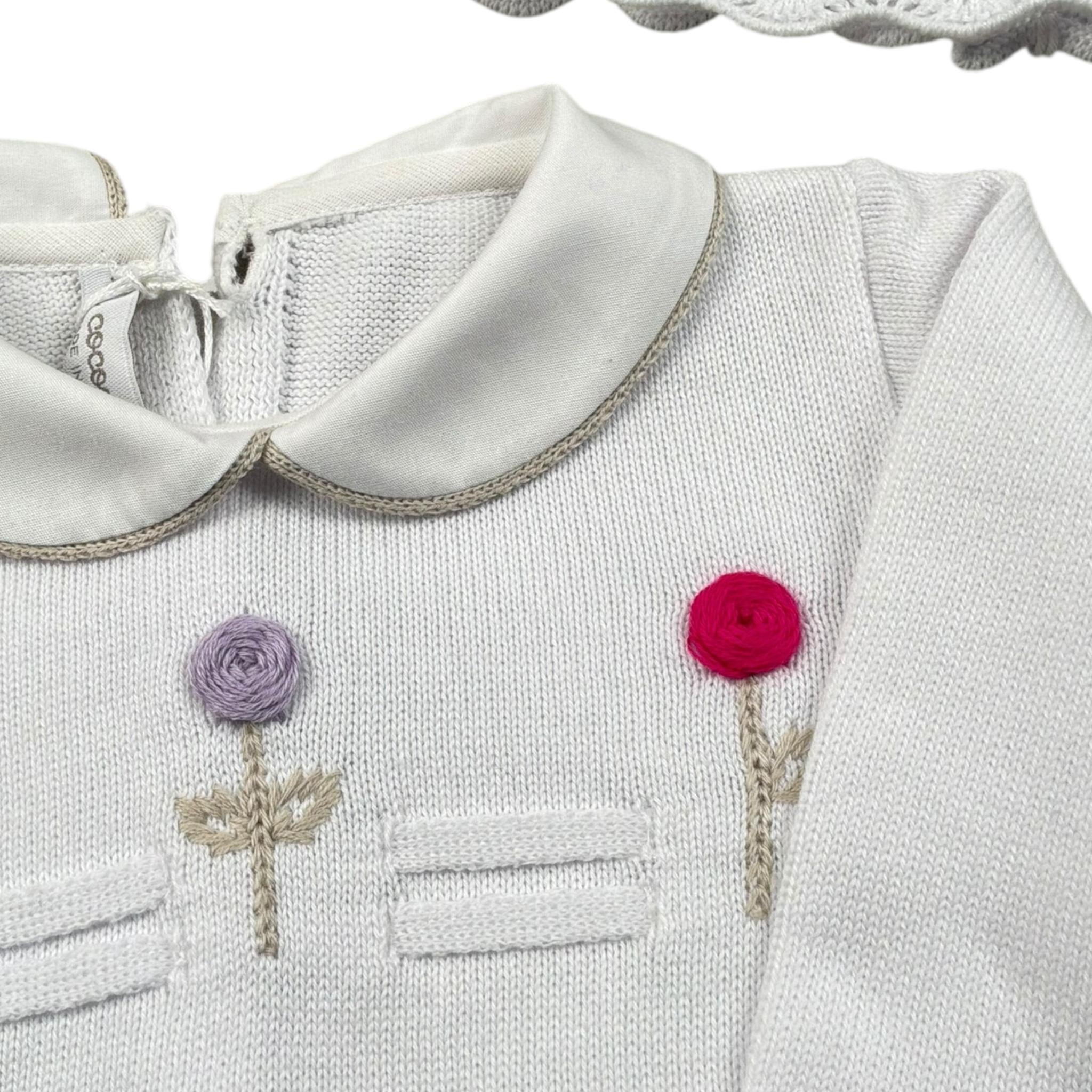 Le Coconne Set Tutina-Cappello Tinta Unita con Ricami per Neonata LCN2473 BIANCO LE COCONNE 