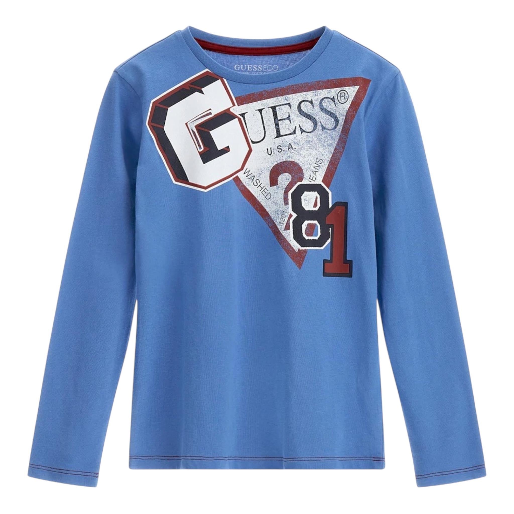 GUESS shirt girocollo tinta unita con stampa Azzurro per Bambino L3YI37K8HM4 AZZURRO GUESS 