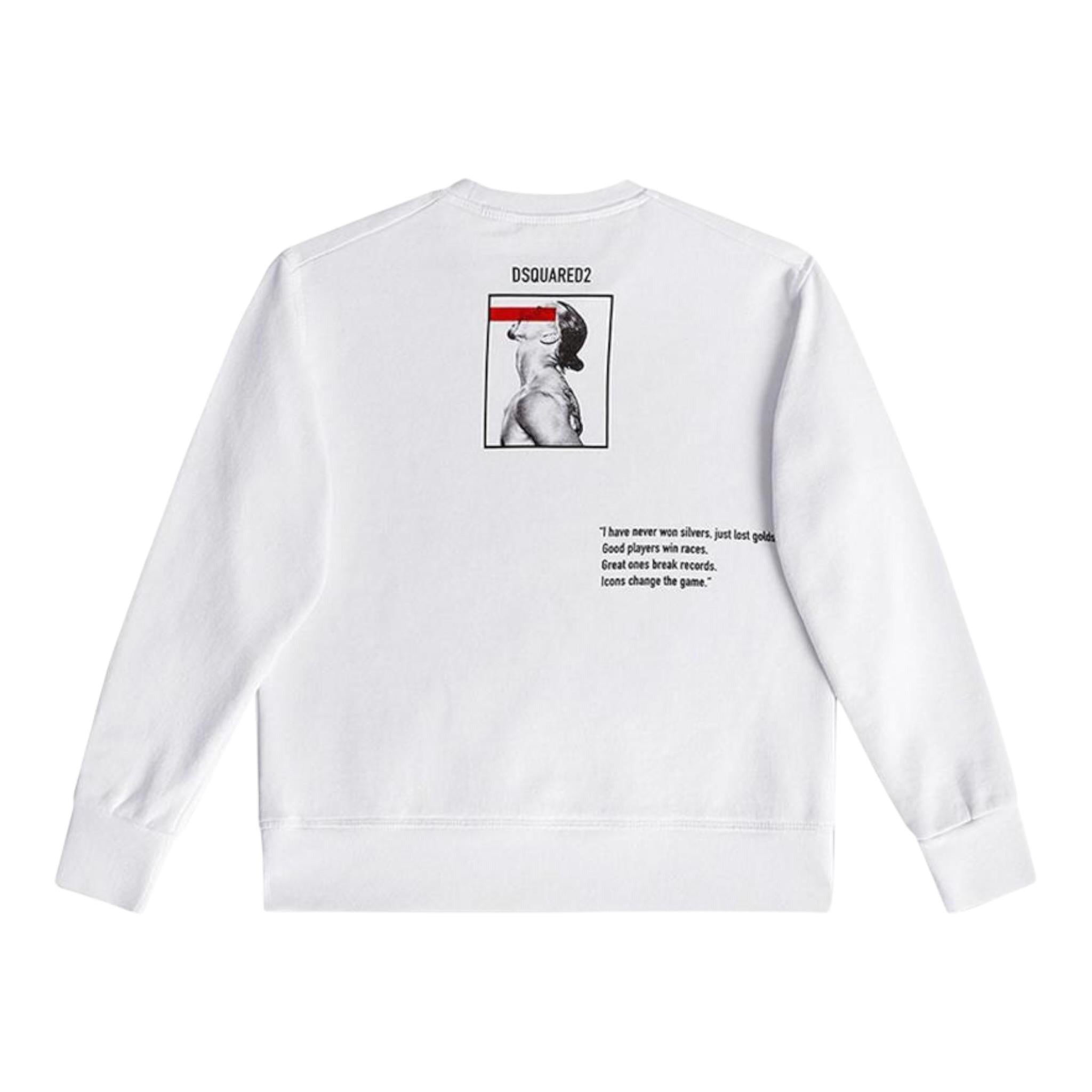 Dsquared2 Felpa Chiusa Girocollo tinta unita con Stampa Bianco per Bambino DQ0346 BIANCO DSQUARED2 