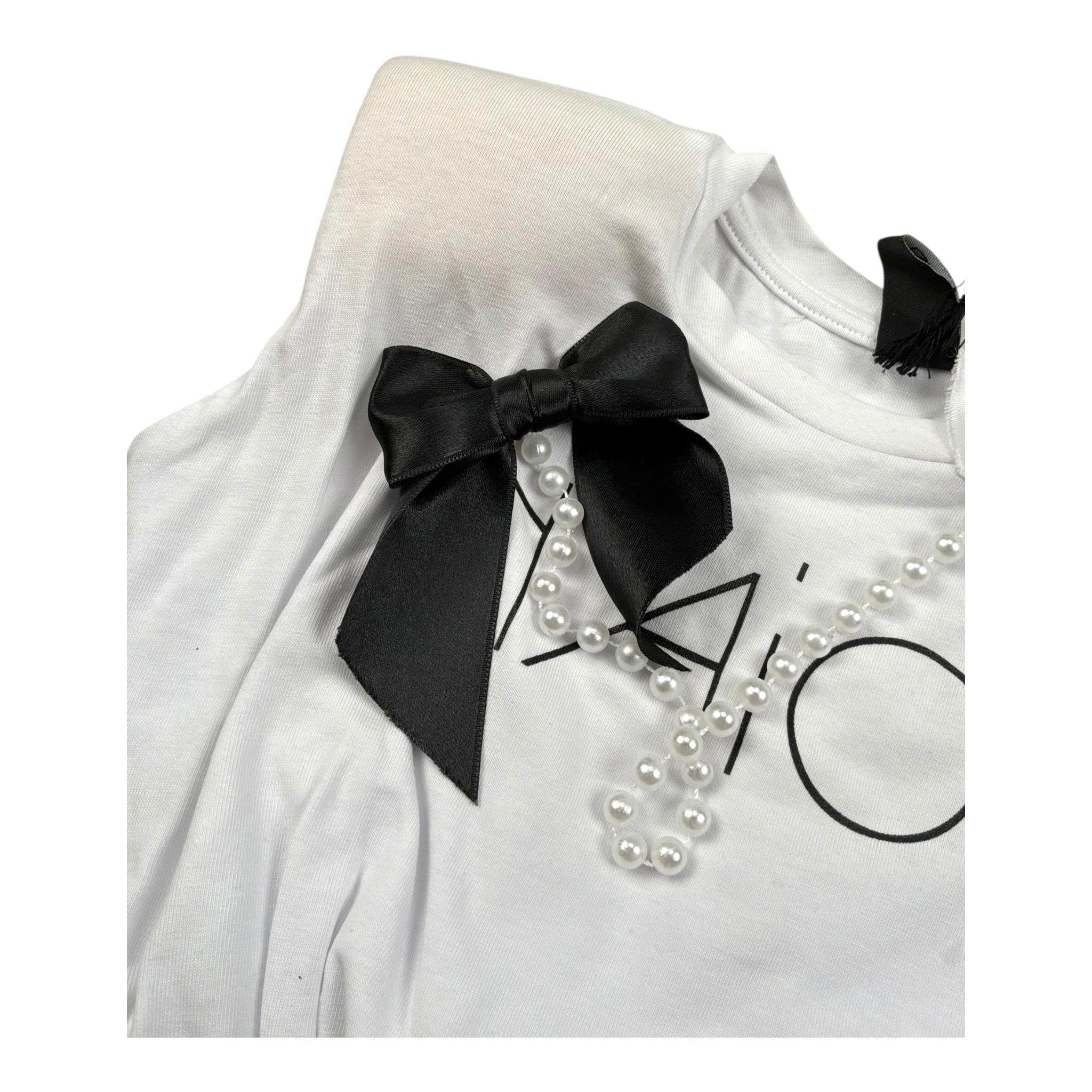 Naice T-Shirt Girocollo Tinta Unita con Applicazioni per Bambina 24156 BIANCO NAICE 