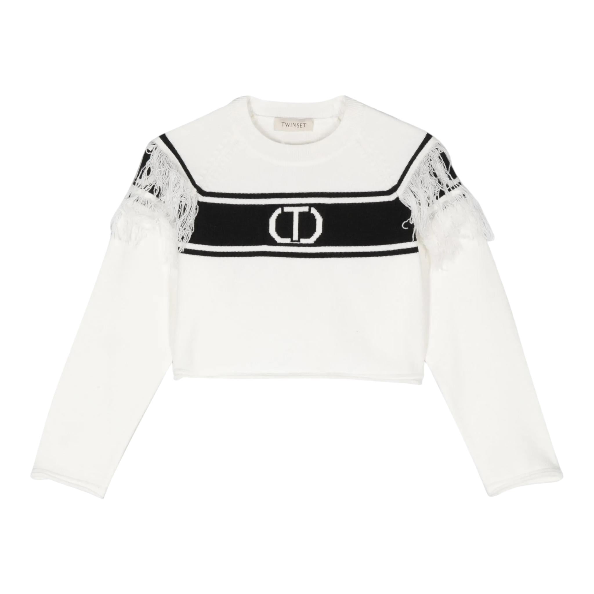 TWINSET maglia girocollo bicolore con frange Bianco/nero per Neonata 242GJ3163N BIANCO/NERO TWINSET 