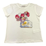Alice Pi T-Shirt Girocollo Tinta Unita con Stampa In Contrasto Bianco per Bambina