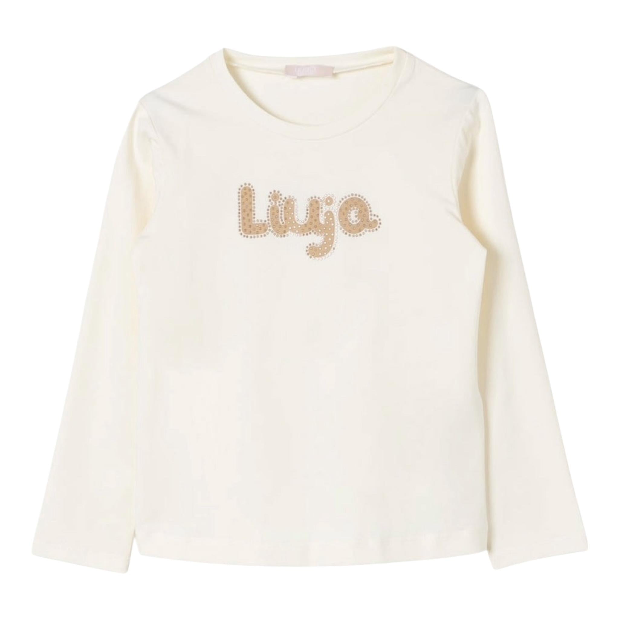 Liu Jo Shirt Tinta Unita Girocollo con Brillantini per Bambina KF4069 PANNA LIU JO 
