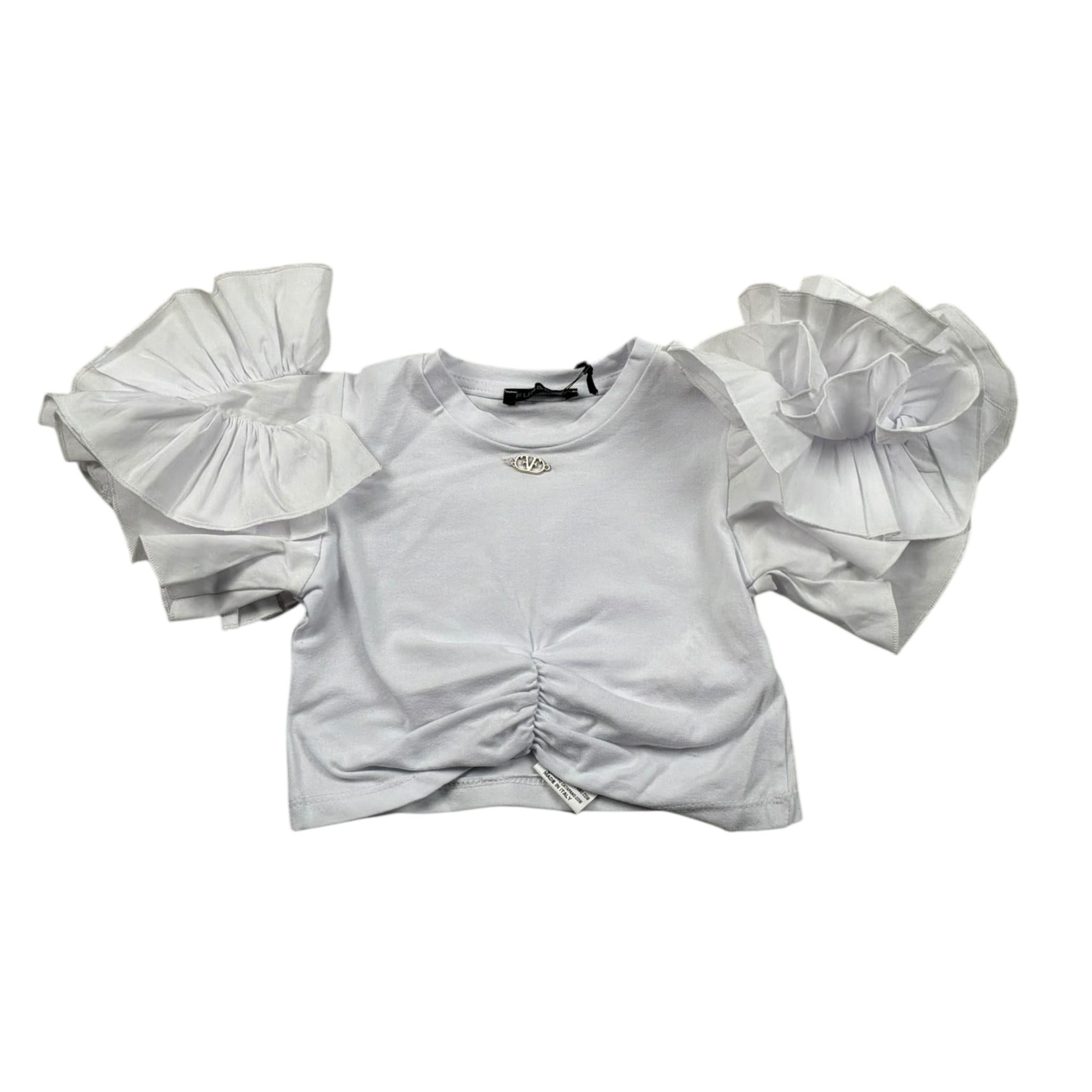Fun & Fun T-Shirt Girocollo Tinta Unita con Rouches per Bambina FBTS01383 BIANCO FUN & FUN 