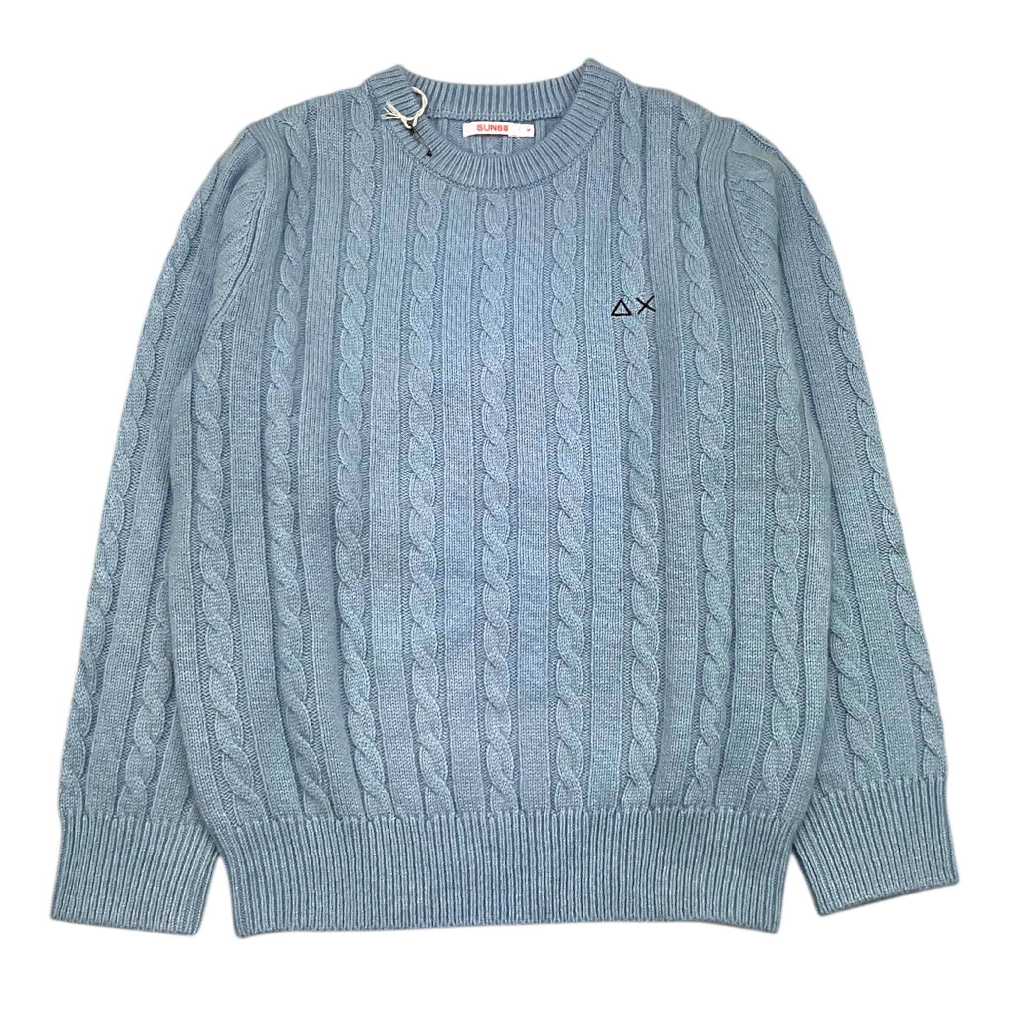 SUN68 maglia girocollo tinta unita con ricamo logo Azzurro per Bambino K44355 AZZURRO SUN68 