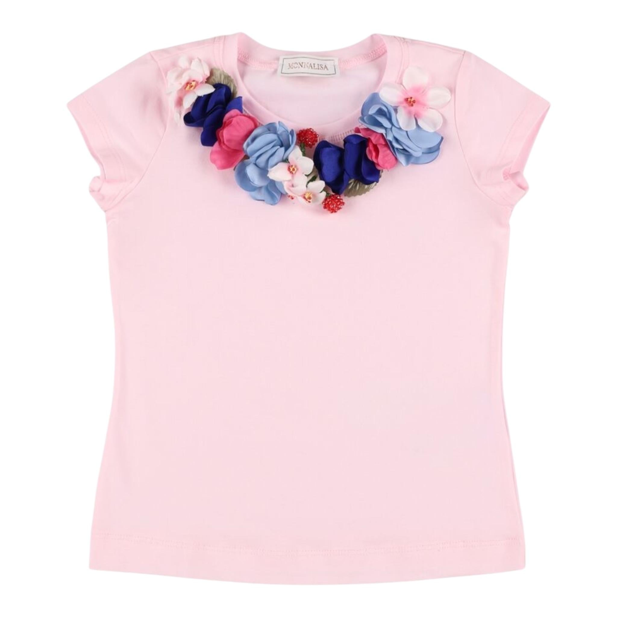 Monnalisa T-Shirt Girocollo Tinta Unita con Applicazioni per Bambina 11E628 ROSA MONNALISA 