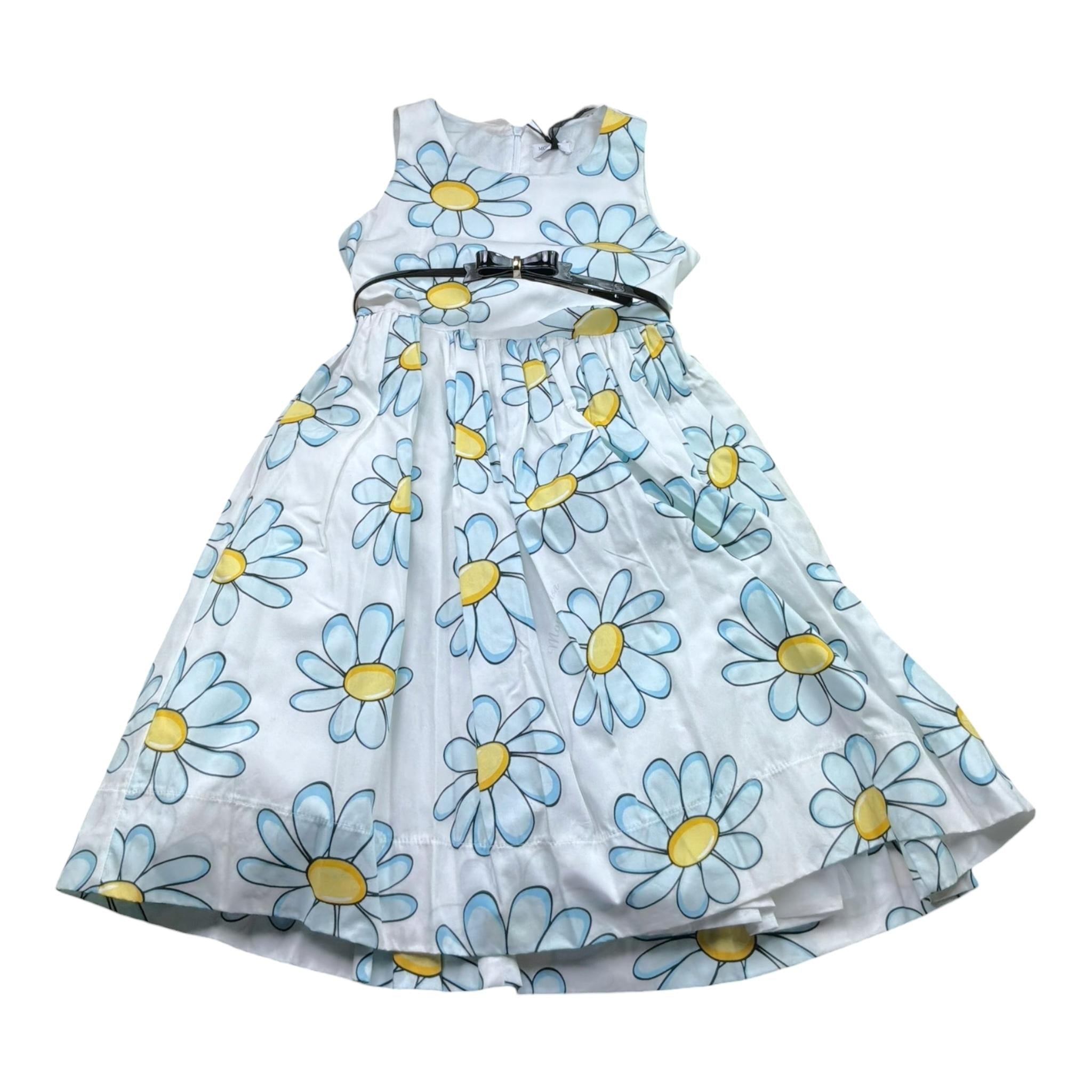 Monnalisa Abito Giromanica Tinta Unita con Fantasia Fiori per Bambina 119908 BIANCO MONNALISA 