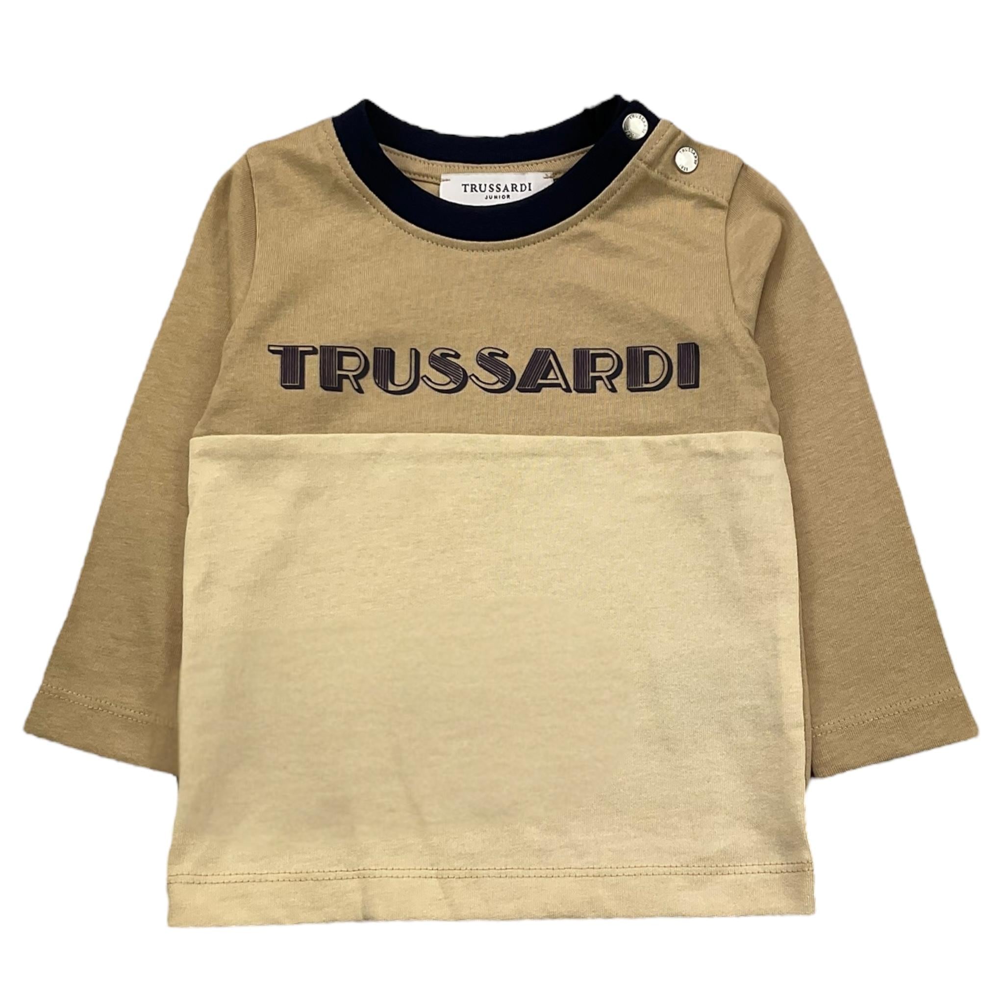 TRUSSARDI shirt girocollo bicolore con logo Beige per Neonato TIA25097 BEIGE TRUSSARDI 